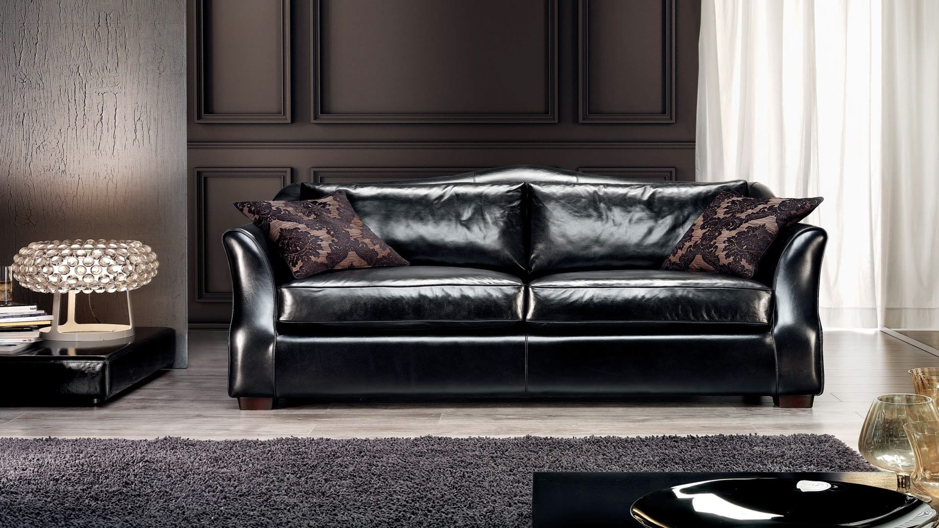 Divano moderno visconti pelle nera